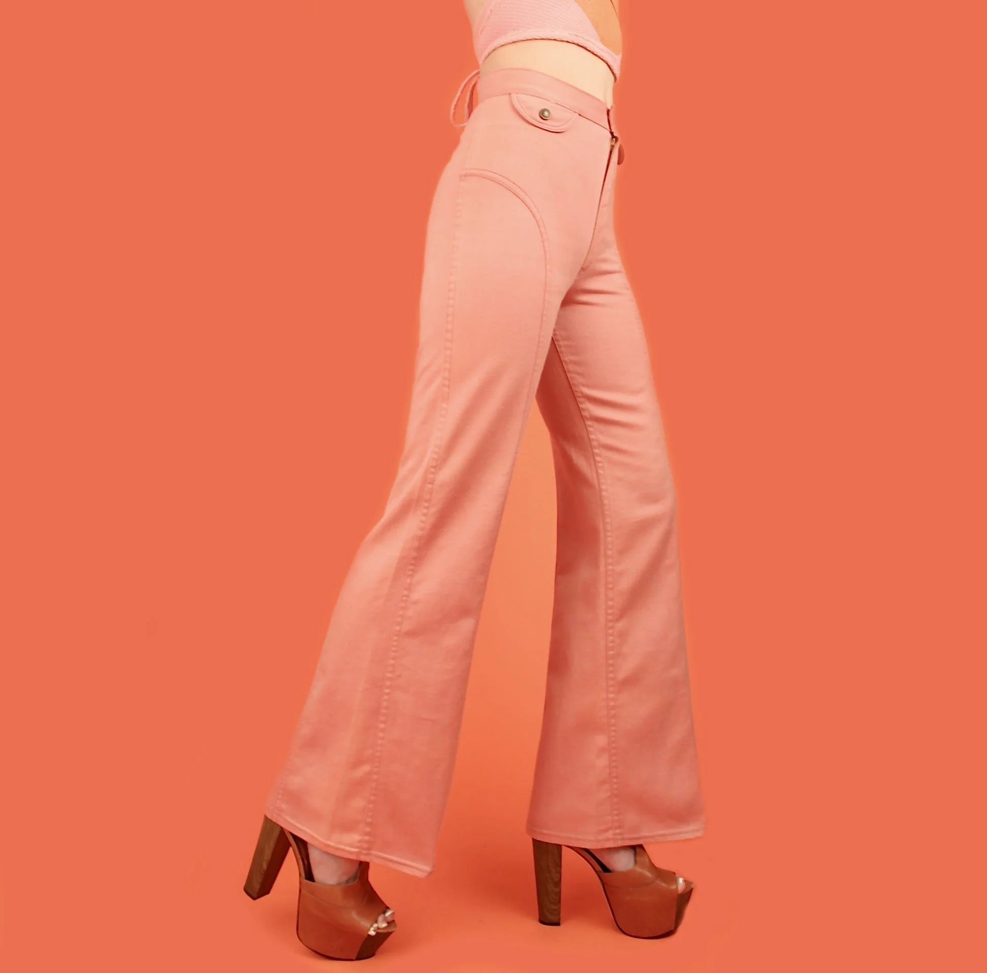 Vintage 70s Saddleback Bell Bottoms // Salmon Pink — Hellhound Vintage